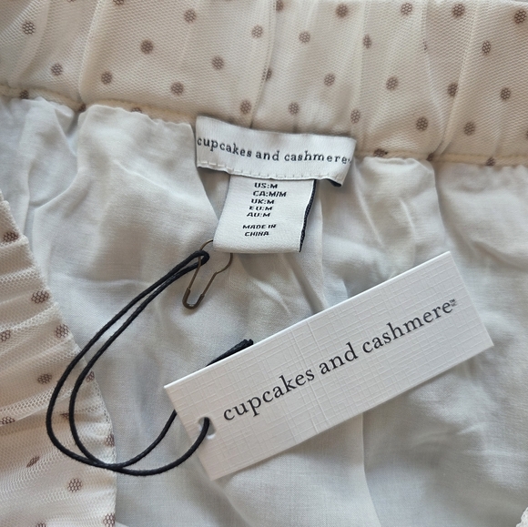 NWT Cupcakes & Cashmere White with Brown Polka Dots Tiered Tulle Skirt, Sz Med - Picture 2 of 6